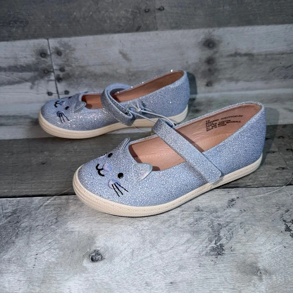 Harper Canyon Girls Blue Glitter Cat Mary Jane Flats HCKITTYCAT-PU Size 10 NEW